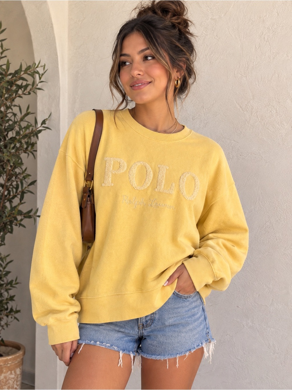 Ralph Lauren Yellow 'POLO' Embroidered Crewneck Sweatshirt